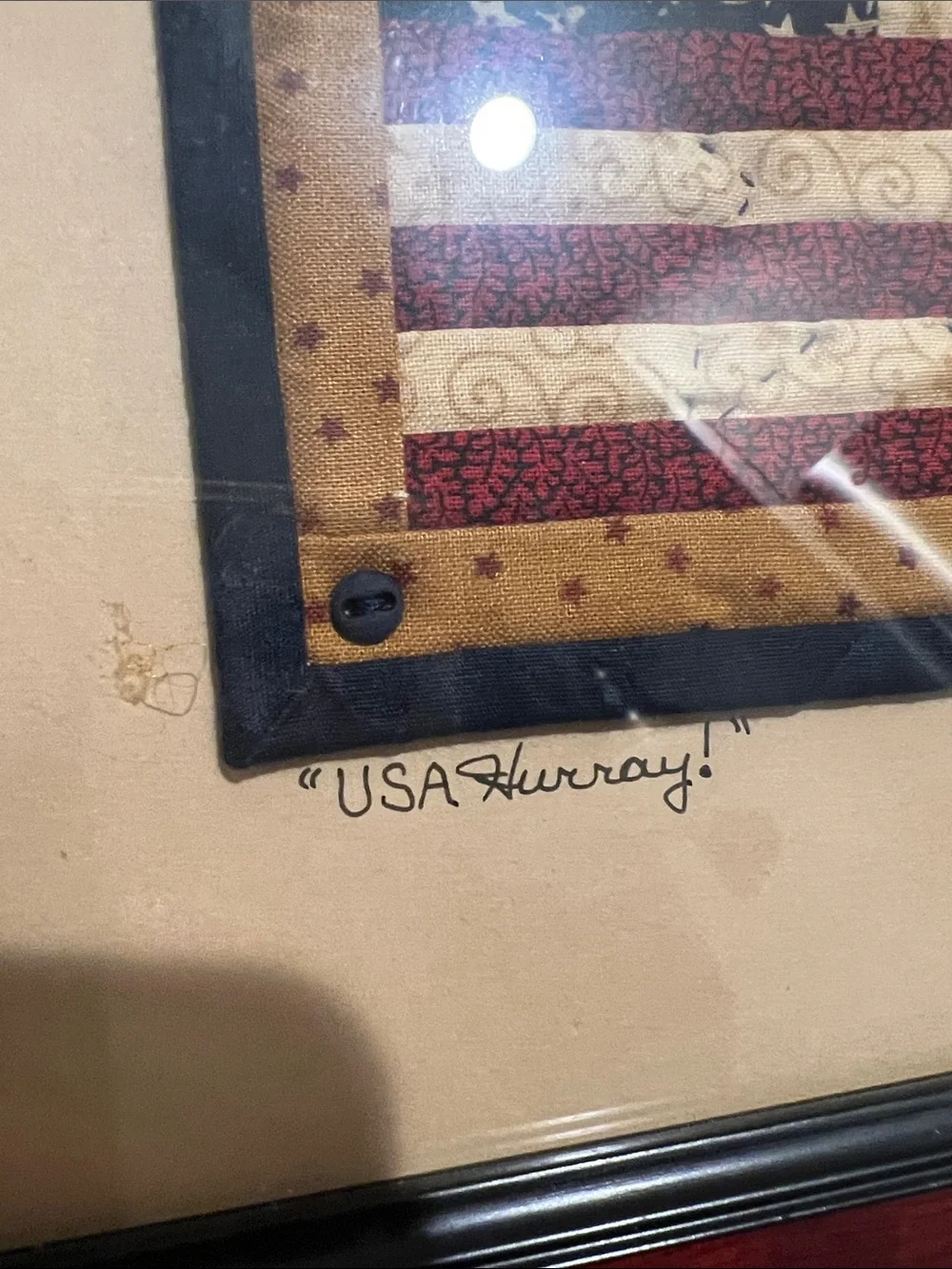 Redbud ridge quilts Framed Patriotic Flag Wall Art - Red, Blue, Cream.